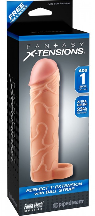 Телесная насадка с кольцом Perfect 1 Extension with Ball Strap - 17 см. - Pipedream - в Орехово-Зуево купить с доставкой