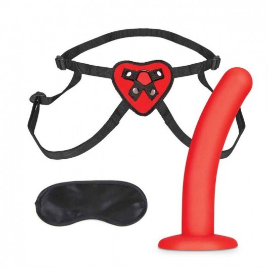 Красный поясной фаллоимитатор Red Heart Strap on Harness   5in Dildo Set - 12,25 см. - Lux Fetish - купить с доставкой в Орехово-Зуево
