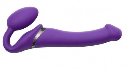 Фиолетовый безремневой вибрострапон Vibrating Bendable Strap-On - size L - Strap-on-me - купить с доставкой в Орехово-Зуево