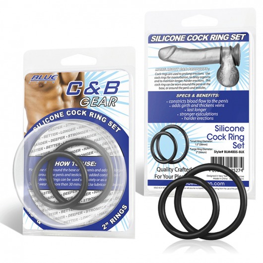 Набор из двух черных силиконовых колец разного диаметра SILICONE COCK RING SET - BlueLine - в Орехово-Зуево купить с доставкой