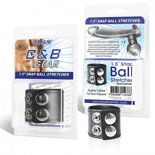 Хомут-утяжка для мошонки из искусственной кожи на клепках SNAP BALL STRETCHER - BlueLine - купить с доставкой в Орехово-Зуево