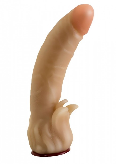 Телесная гелевая насадка-фаллос с клиторальными лепестками - 18,5 см. - LOVETOY (А-Полимер) - купить с доставкой в Орехово-Зуево