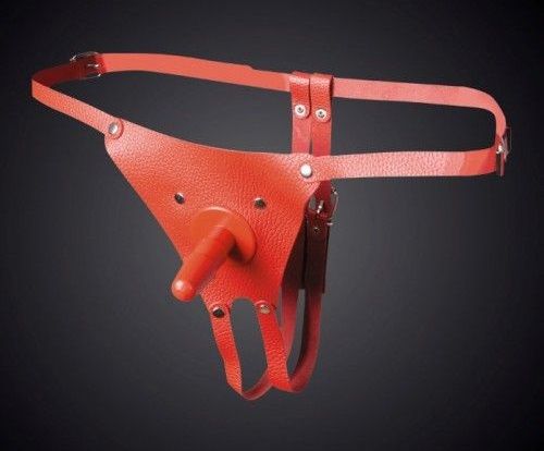 Красные кожаные универсальные трусики со штырьком для насадок - Sitabella - купить с доставкой в Орехово-Зуево