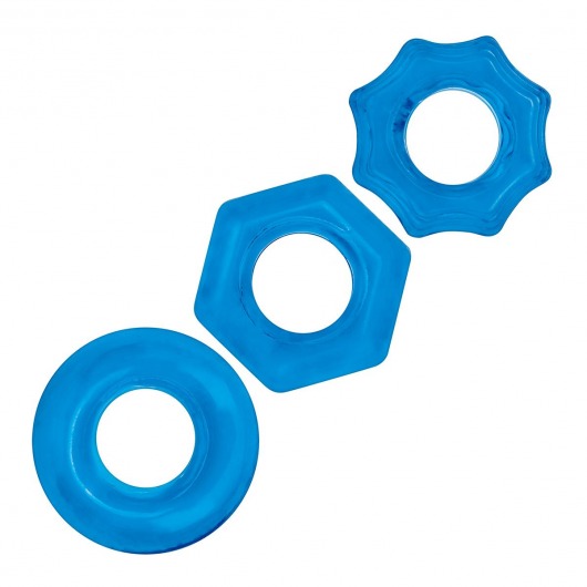 Комплект из трех голубых колец для эрекции 3-Pack Nuts   Bolts Stretch Cock Ring Set - BlueLine - в Орехово-Зуево купить с доставкой