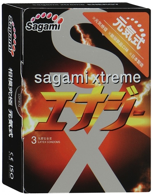 Презервативы Sagami Xtreme ENERGY с ароматом энергетика - 3 шт. - Sagami - купить с доставкой в Орехово-Зуево