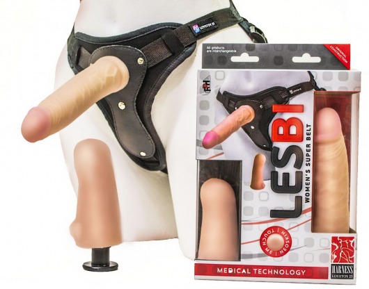 Телесный страпон Harness LESBI с вагинальной пробкой - 16,5 см. - LOVETOY (А-Полимер) - купить с доставкой в Орехово-Зуево