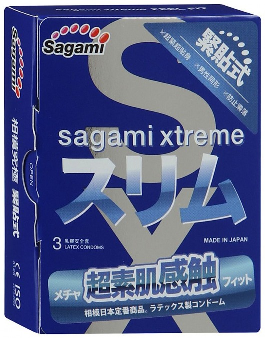 Розовые презервативы Sagami Xtreme FEEL FIT 3D - 3 шт. - Sagami - купить с доставкой в Орехово-Зуево