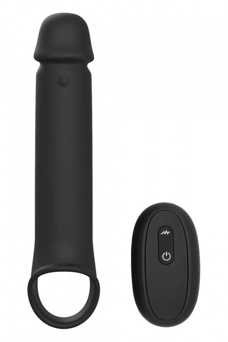 Черная насадка-удлинитель с вибрацией Vibrating Extender With Remote - Dream Toys - в Орехово-Зуево купить с доставкой
