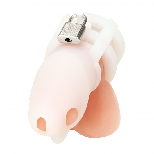 Белая клетка для пениса Silicone Small 2 in Cock Cage With Ball Divider - BlueLine - купить с доставкой в Орехово-Зуево