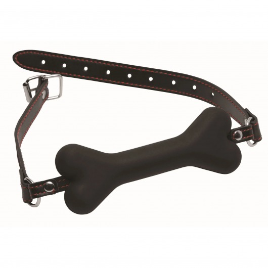Черный кляп в форме косточки Hound Adjustable Dog Bone Gag - XR Brands - купить с доставкой в Орехово-Зуево