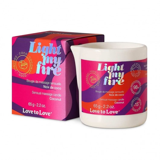 Массажная свеча Light My Fire Coconut с ароматом кокоса - 65 гр. - Love to Love - купить с доставкой в Орехово-Зуево