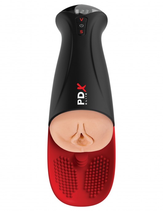 Телесный мастурбатор-вагина в черной колбе с вибрацией Fuck-O-Matic Pro XL - Pipedream - в Орехово-Зуево купить с доставкой