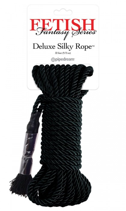 Черная веревка для фиксации Deluxe Silky Rope - 9,75 м. - Pipedream - купить с доставкой в Орехово-Зуево