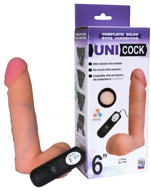 Фаллическая насадка Харнесс UNICOCK 6  с вибрацией - 18 см. - LOVETOY (А-Полимер) - купить с доставкой в Орехово-Зуево