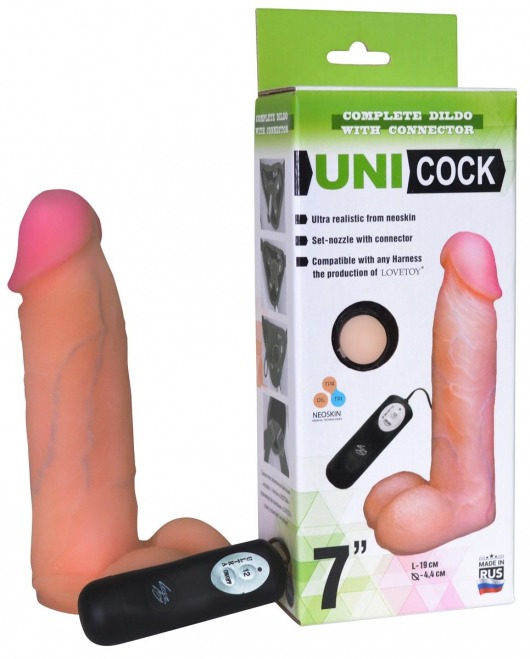 Фаллическая насадка Харнесс UNICOCK 7  с вибрацией - 19 см. - LOVETOY (А-Полимер) - купить с доставкой в Орехово-Зуево
