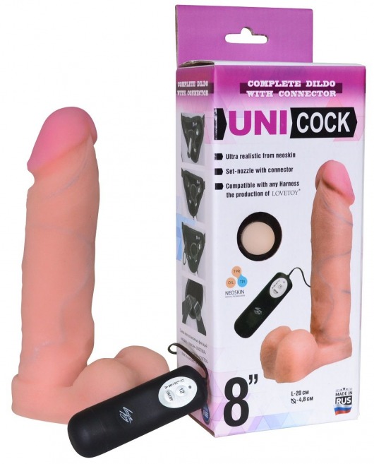 Фаллическая насадка Харнесс UNICOCK 8  с вибрацией - 20 см. - LOVETOY (А-Полимер) - купить с доставкой в Орехово-Зуево