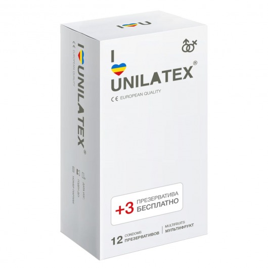 Разноцветные ароматизированные презервативы Unilatex Multifruit  - 12 шт. + 3 шт. в подарок - Unilatex - купить с доставкой в Орехово-Зуево