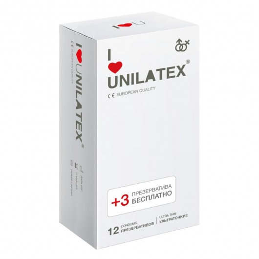 Ультратонкие презервативы Unilatex Ultra Thin - 12 шт. + 3 шт. в подарок - Unilatex - купить с доставкой в Орехово-Зуево