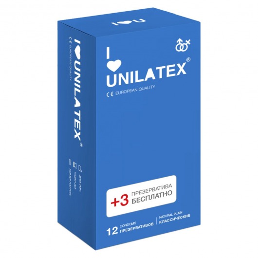 Классические презервативы Unilatex Natural Plain - 12 шт. + 3 шт. в подарок - Unilatex - купить с доставкой в Орехово-Зуево