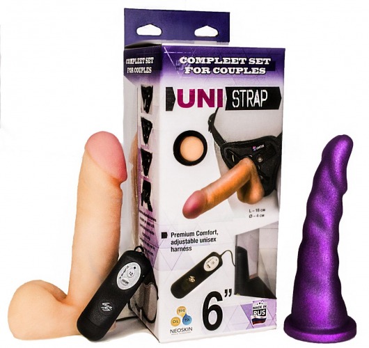 Вибрострапон с двумя насадками UniStrap - 18 и 18 см. - LOVETOY (А-Полимер) - купить с доставкой в Орехово-Зуево