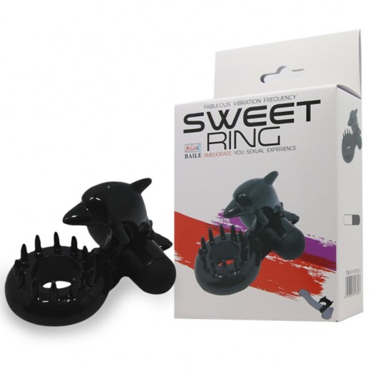 Чёрное эрекционное виброкольцо Sweet Ring с дельфинчиком - Baile - в Орехово-Зуево купить с доставкой