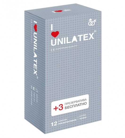 Презервативы с точками Unilatex Dotted - 12 шт. + 3 шт. в подарок - Unilatex - купить с доставкой в Орехово-Зуево