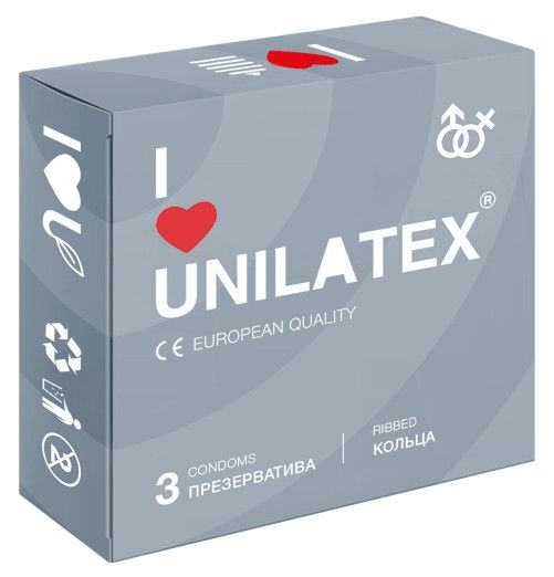 Презервативы с рёбрами Unilatex Ribbed - 3 шт. - Unilatex - купить с доставкой в Орехово-Зуево
