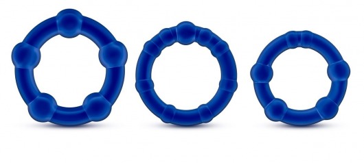 Набор из 3 синих эрекционных колец Stay Hard Beaded Cockrings - Blush Novelties - в Орехово-Зуево купить с доставкой