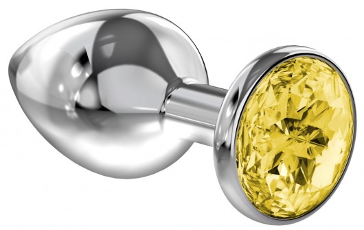Большая серебристая анальная пробка Diamond Yellow Sparkle Large с жёлтым кристаллом - 8 см. - Lola Games - купить с доставкой в Орехово-Зуево
