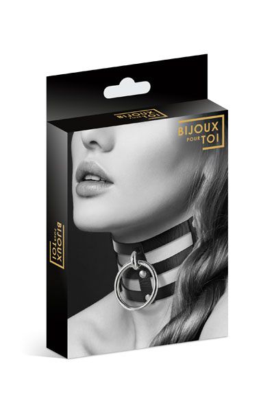 Чёрный тройной чокер с большим кольцом - Bijoux Pour Toi - купить с доставкой в Орехово-Зуево